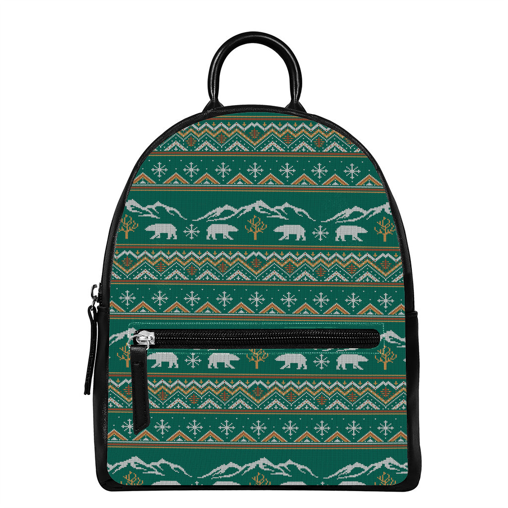 Polar Bear Knitted Pattern Print Leather Backpack