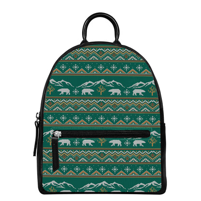 Polar Bear Knitted Pattern Print Leather Backpack