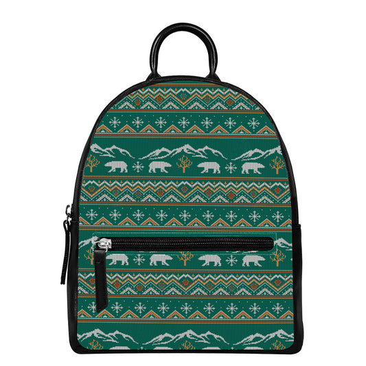 Polar Bear Knitted Pattern Print Leather Backpack