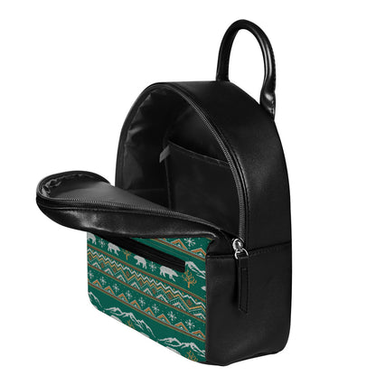 Polar Bear Knitted Pattern Print Leather Backpack