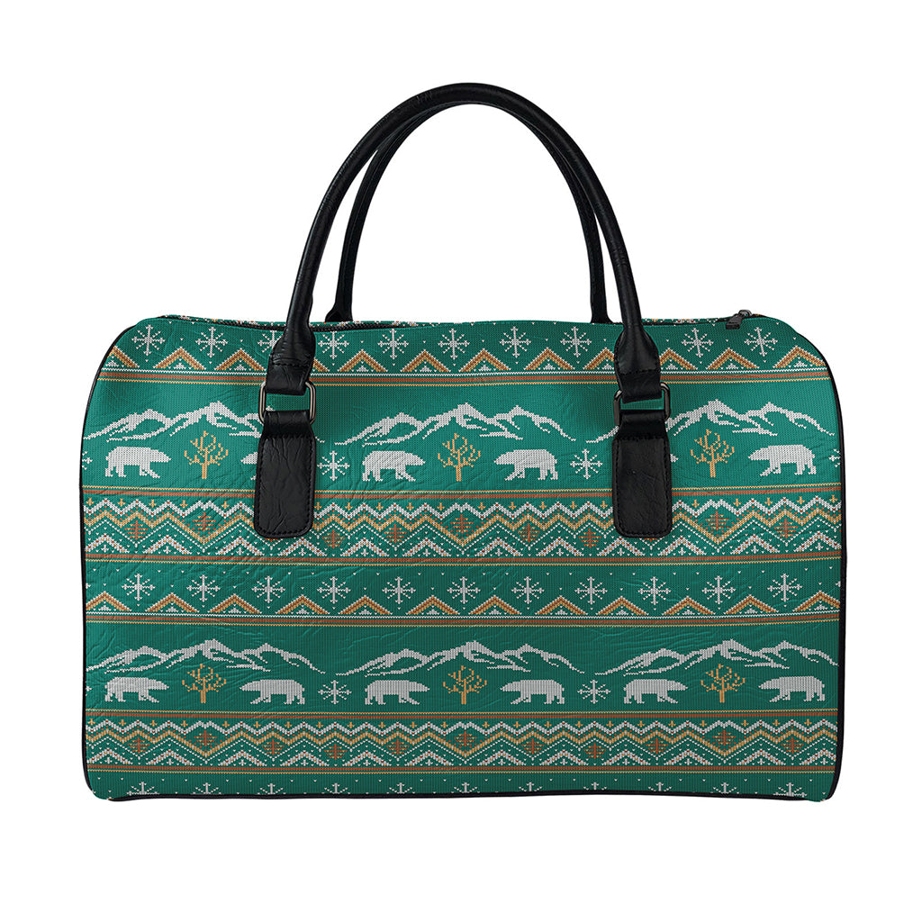 Polar Bear Knitted Pattern Print Leather Duffle Bag