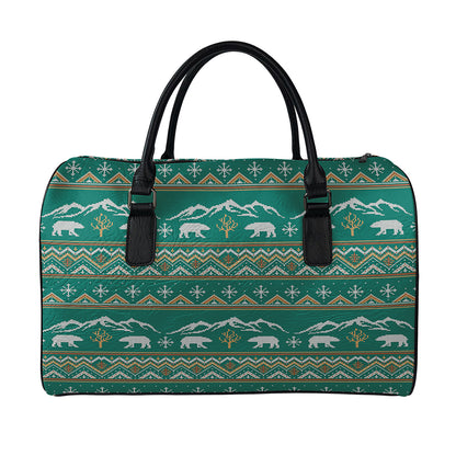 Polar Bear Knitted Pattern Print Leather Duffle Bag