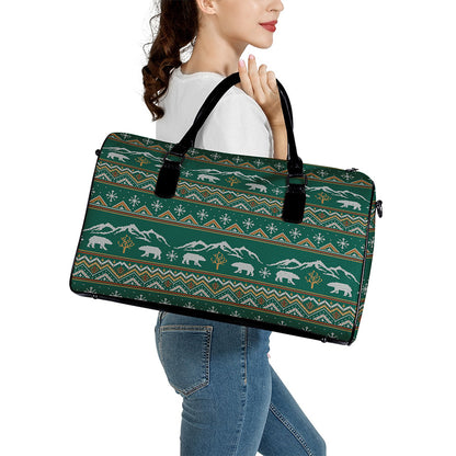 Polar Bear Knitted Pattern Print Leather Duffle Bag