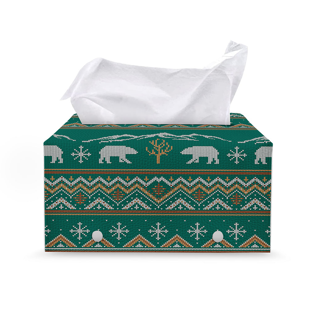 Polar Bear Knitted Pattern Print Leather Tissue Box Cover