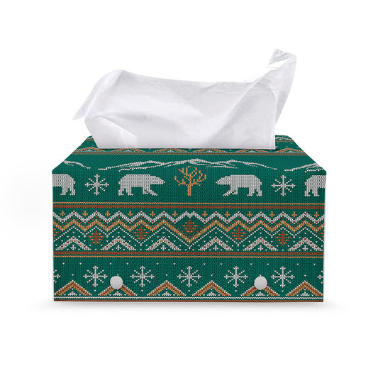 Polar Bear Knitted Pattern Print Leather Tissue Box Cover