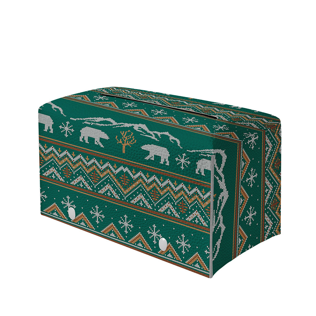 Polar Bear Knitted Pattern Print Leather Tissue Box Cover