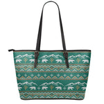 Polar Bear Knitted Pattern Print Leather Tote Bag