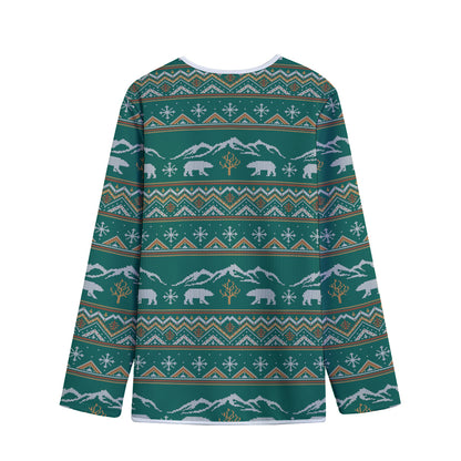 Polar Bear Knitted Pattern Print Long Sleeve Short Coat
