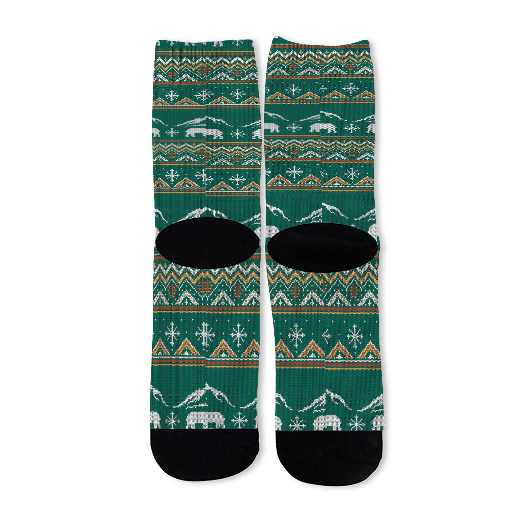 Polar Bear Knitted Pattern Print Long Socks