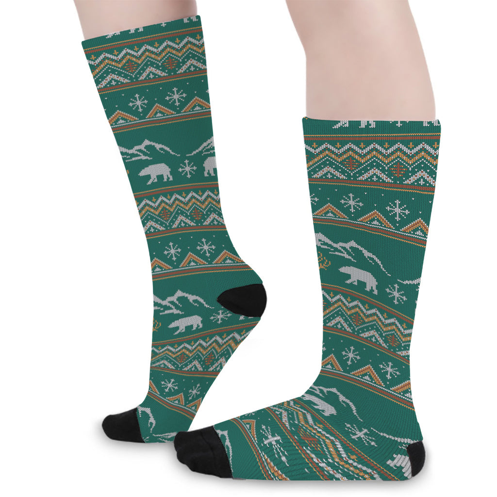 Polar Bear Knitted Pattern Print Long Socks