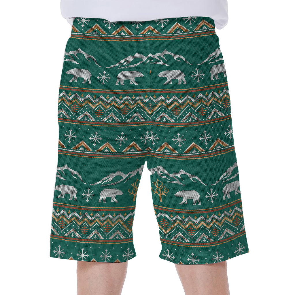 Polar Bear Knitted Pattern Print Men's Beach Shorts