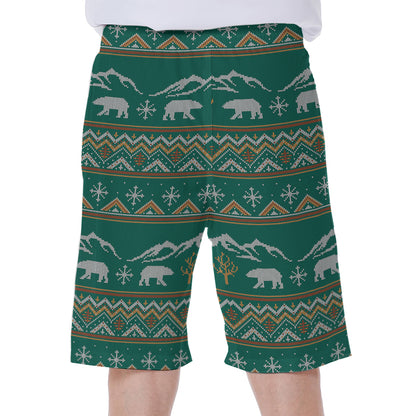 Polar Bear Knitted Pattern Print Men's Beach Shorts