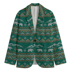 Polar Bear Knitted Pattern Print Men's Blazer