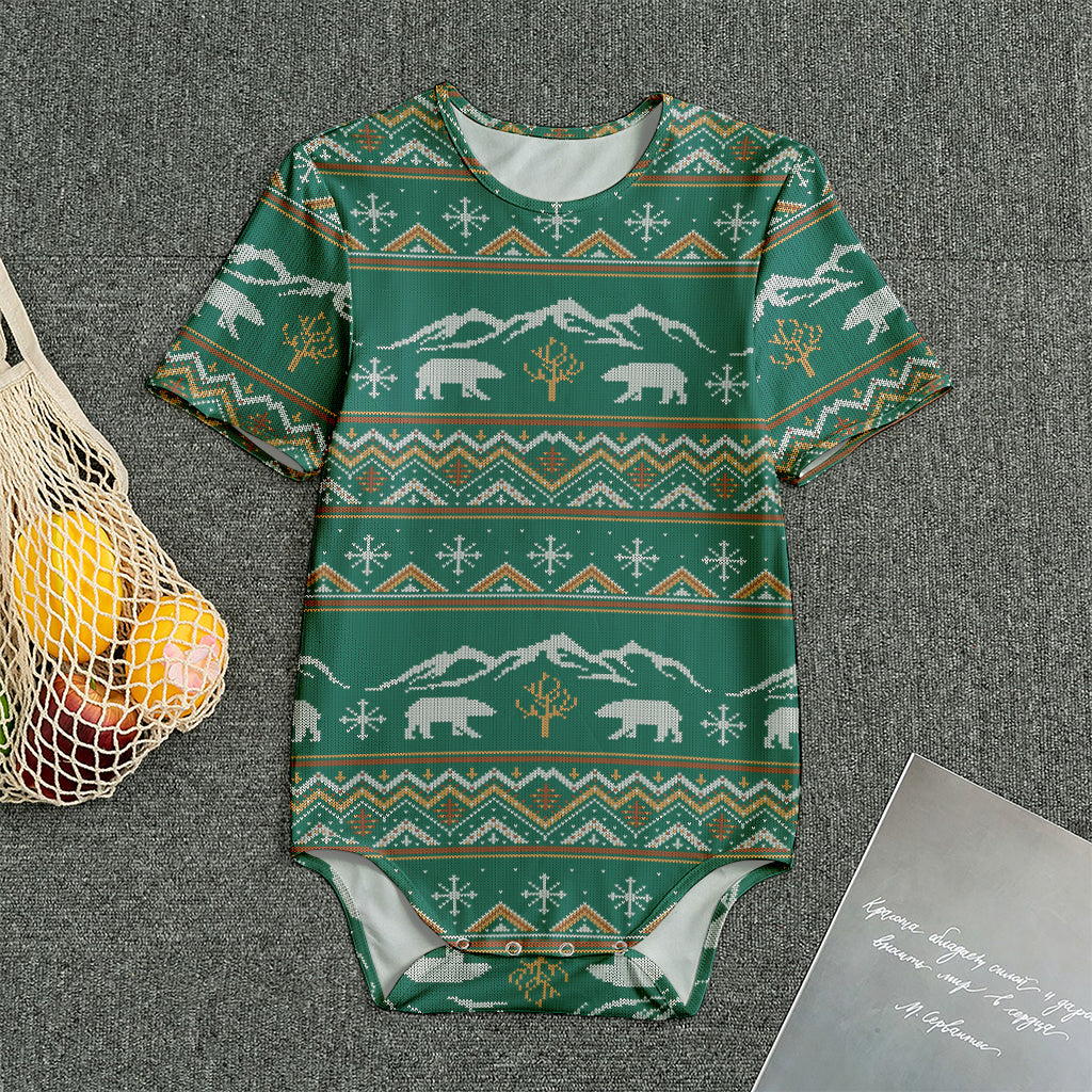Polar Bear Knitted Pattern Print Men's Bodysuit