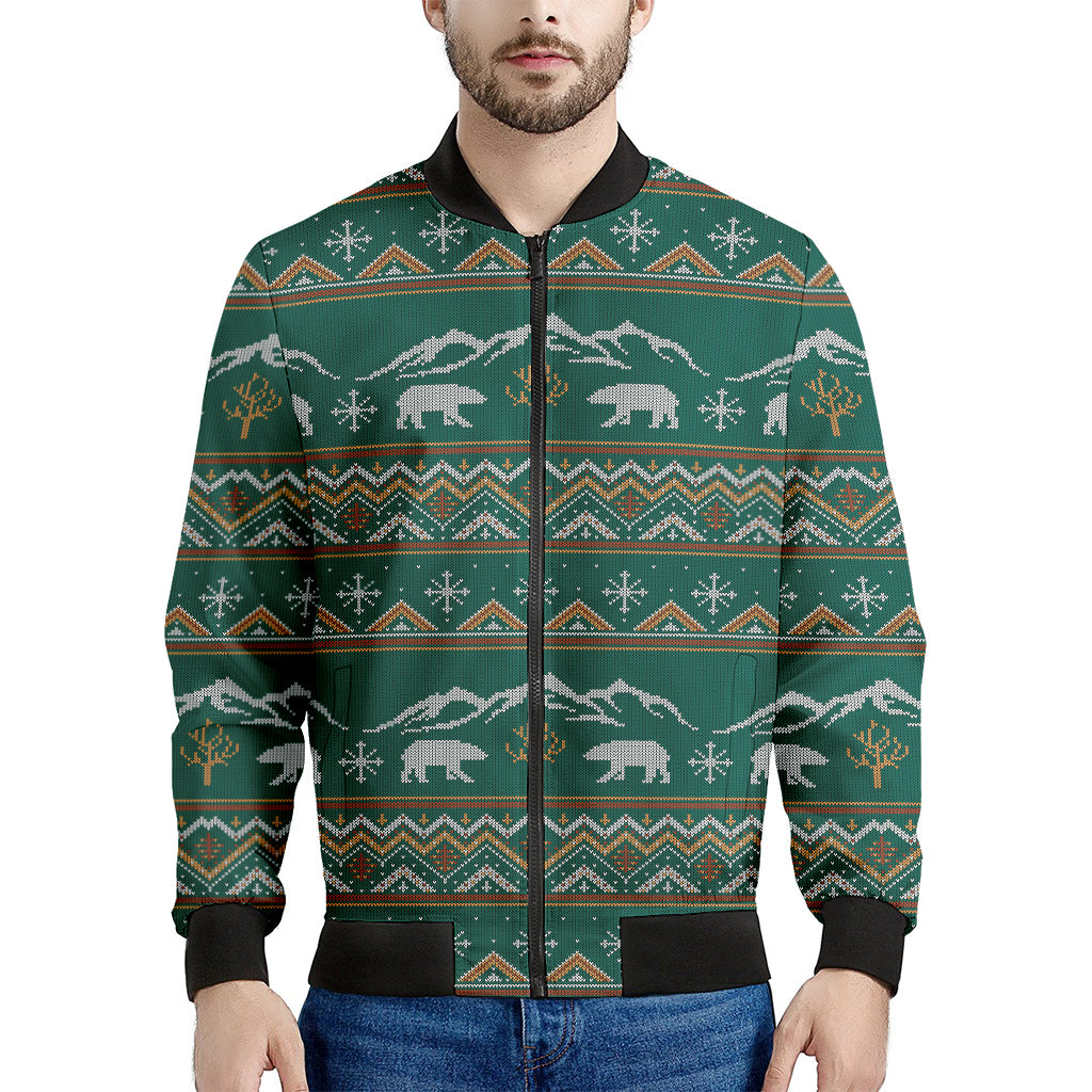 Polar Bear Knitted Pattern Print Men's Bomber Jacket
