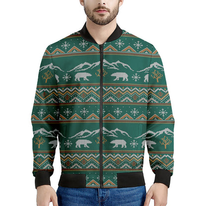 Polar Bear Knitted Pattern Print Men's Bomber Jacket