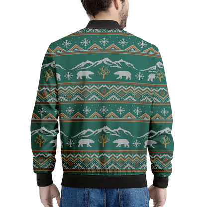 Polar Bear Knitted Pattern Print Men's Bomber Jacket