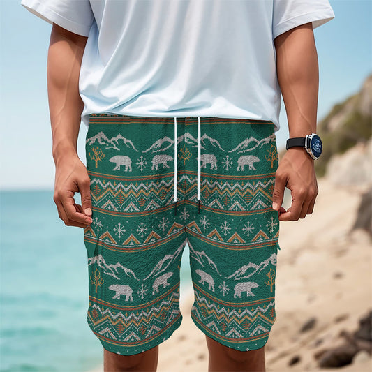 Polar Bear Knitted Pattern Print Men's Cargo Shorts
