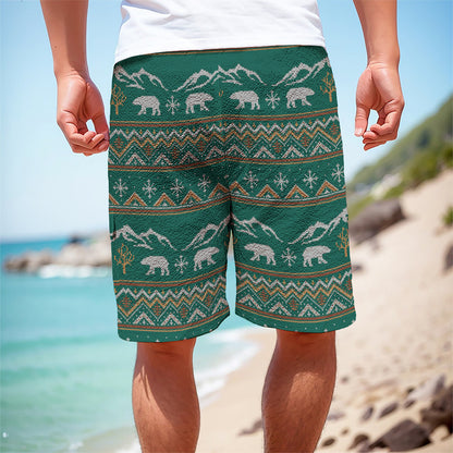 Polar Bear Knitted Pattern Print Men's Cargo Shorts