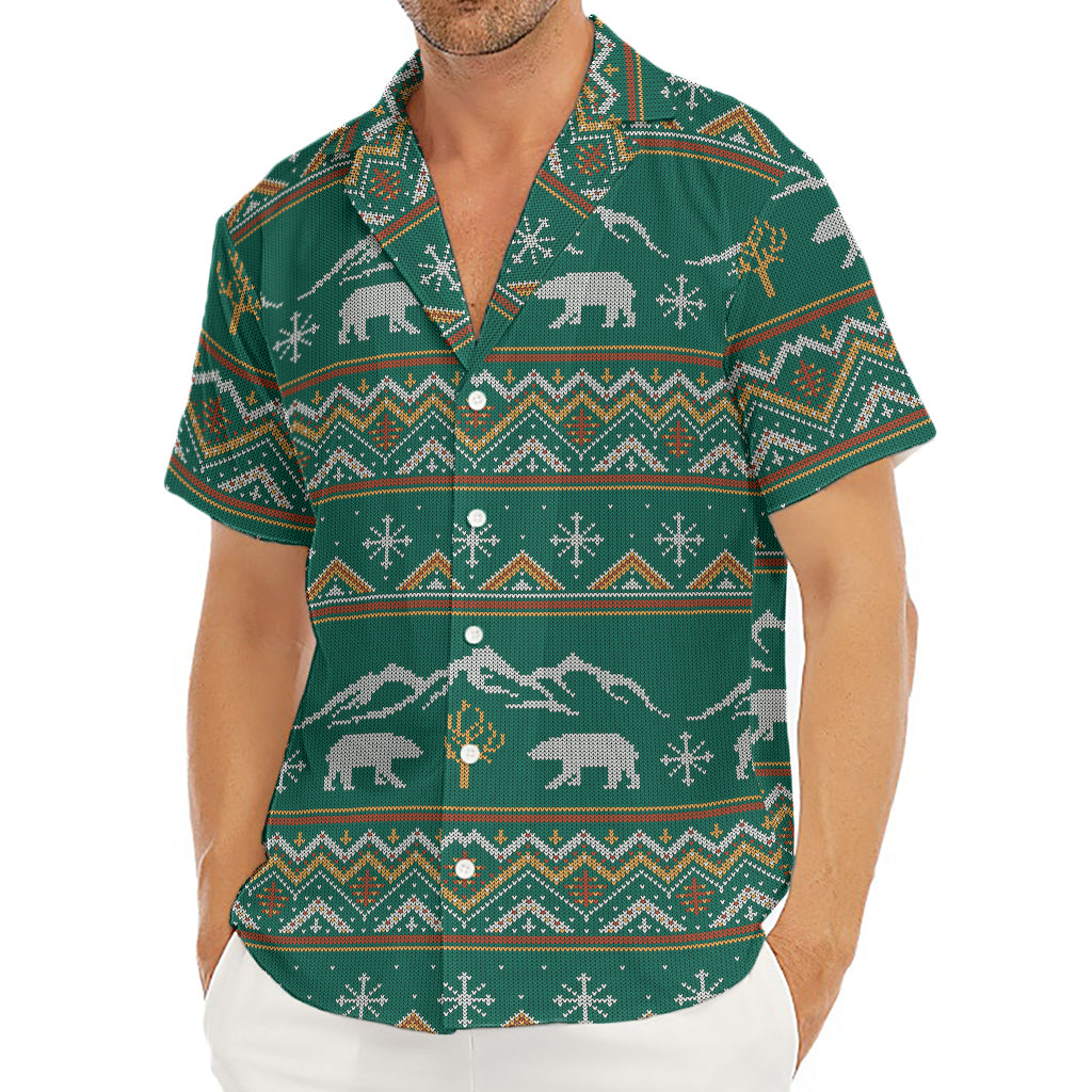 Polar Bear Knitted Pattern Print Men's Deep V-Neck Shirt