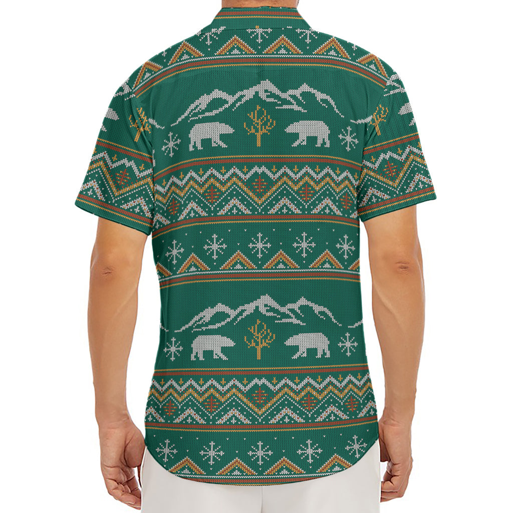 Polar Bear Knitted Pattern Print Men's Deep V-Neck Shirt
