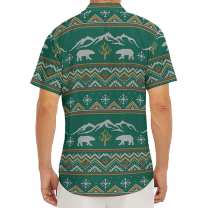 Polar Bear Knitted Pattern Print Men's Deep V-Neck Shirt