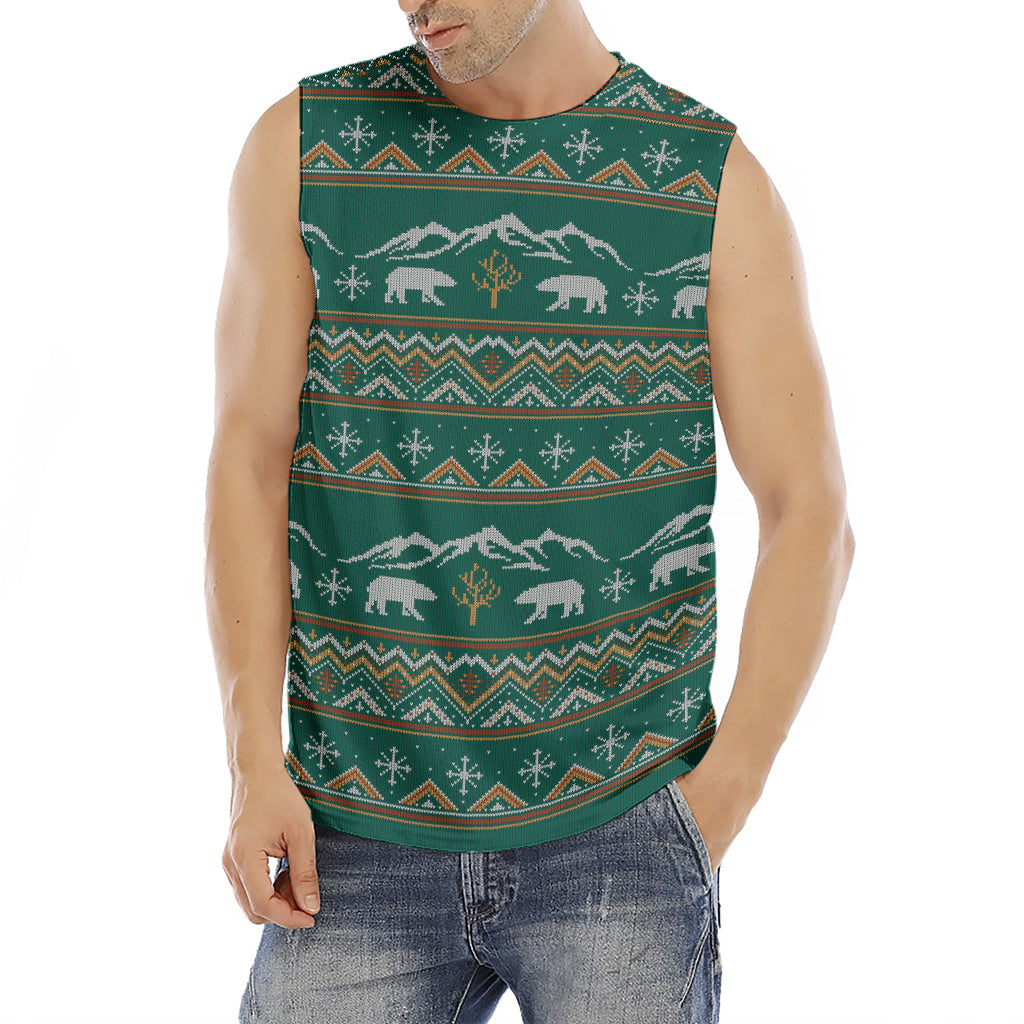 Polar Bear Knitted Pattern Print Men's Fitness Tank Top