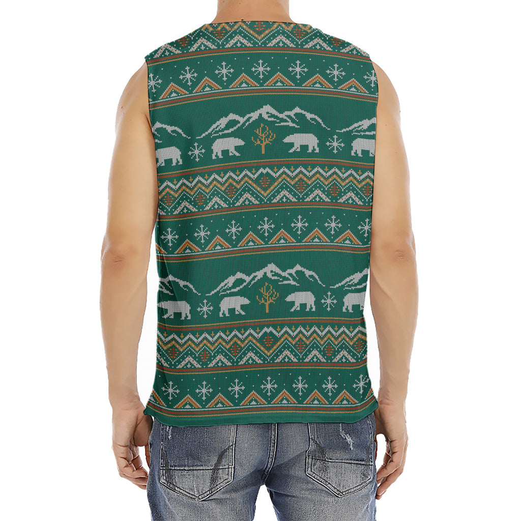 Polar Bear Knitted Pattern Print Men's Fitness Tank Top