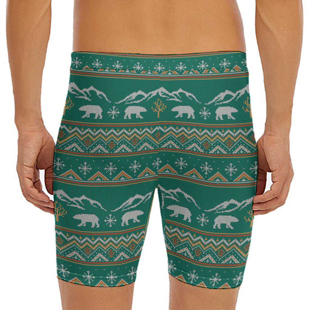 Polar Bear Knitted Pattern Print Men's Long Boxer Briefs