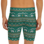 Polar Bear Knitted Pattern Print Men's Long Boxer Briefs