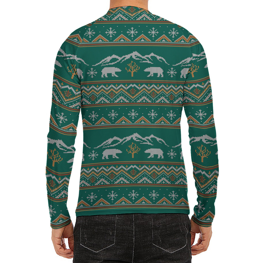Polar Bear Knitted Pattern Print Men's Long Sleeve Rash Guard