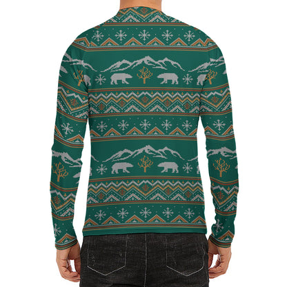 Polar Bear Knitted Pattern Print Men's Long Sleeve Rash Guard
