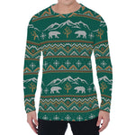 Polar Bear Knitted Pattern Print Men's Long Sleeve T-Shirt