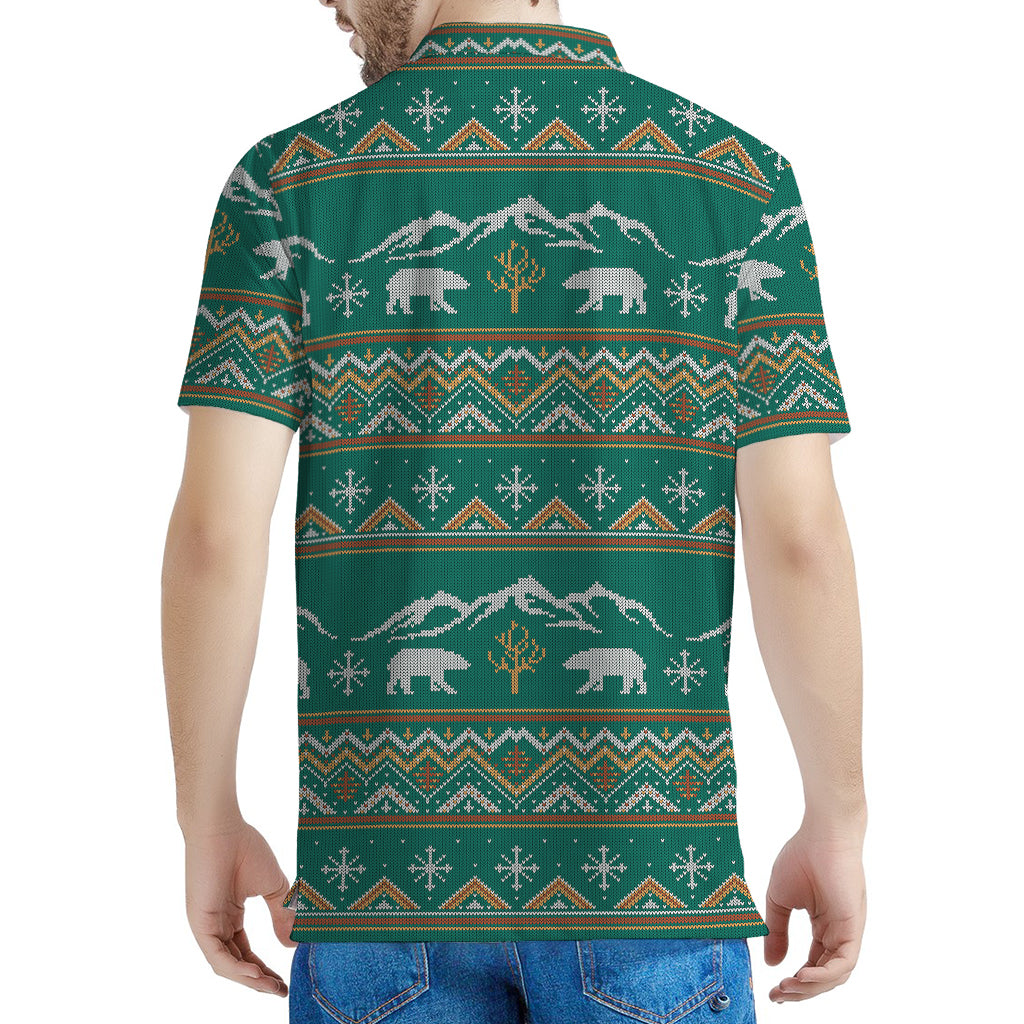 Polar Bear Knitted Pattern Print Men's Polo Shirt