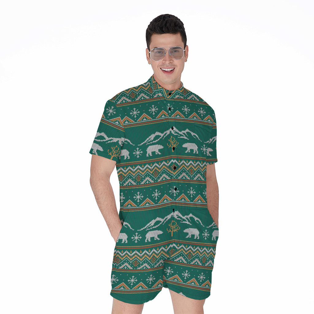 Polar Bear Knitted Pattern Print Men's Rompers
