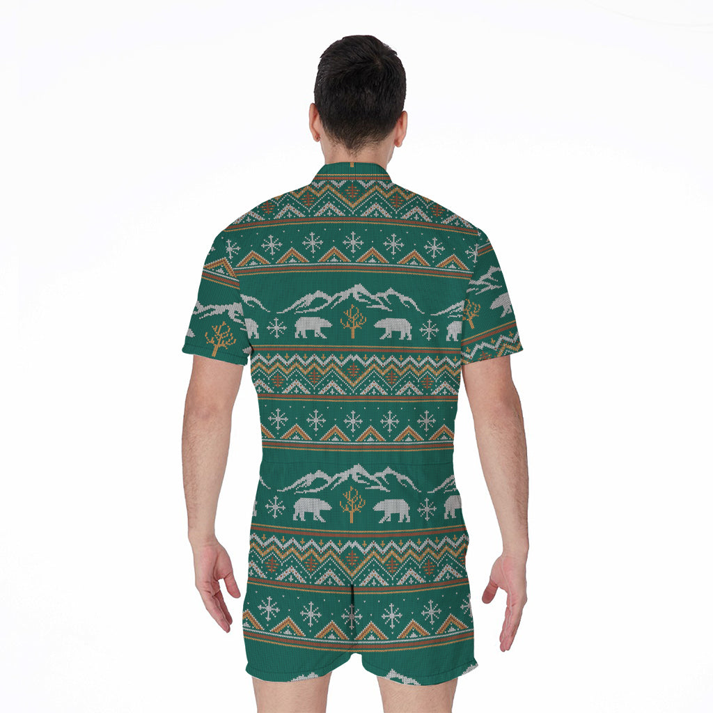 Polar Bear Knitted Pattern Print Men's Rompers