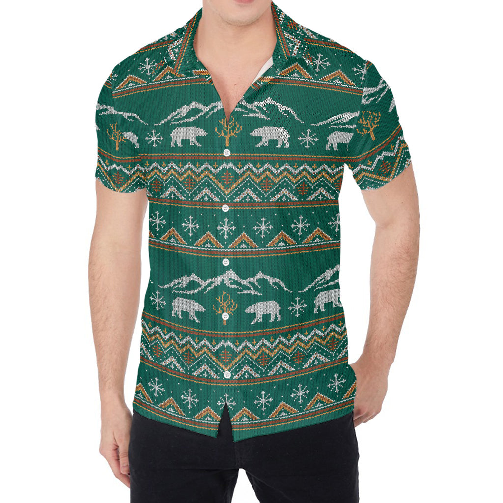 Polar Bear Knitted Pattern Print Men's Shirt