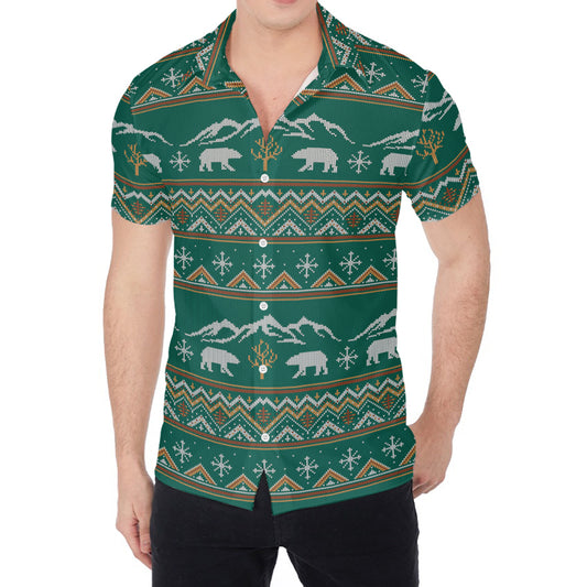Polar Bear Knitted Pattern Print Men's Shirt