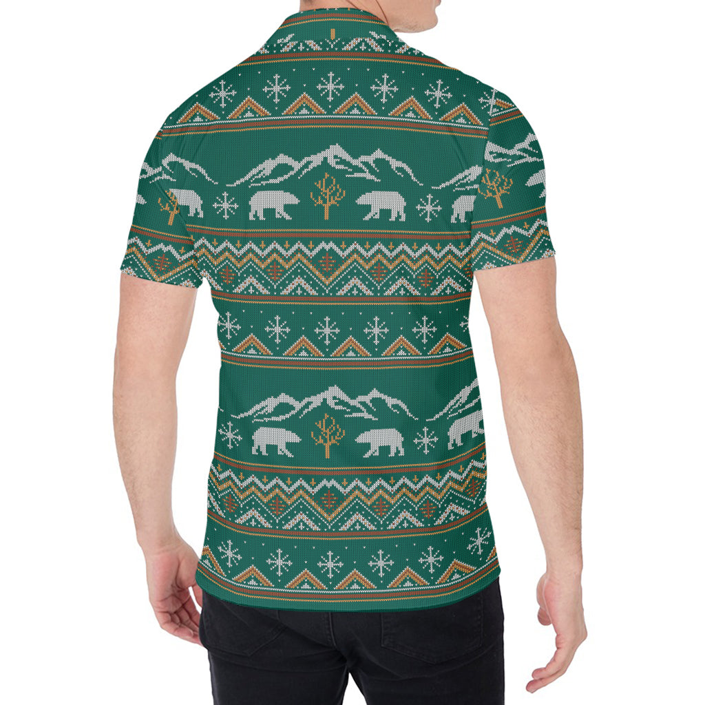 Polar Bear Knitted Pattern Print Men's Shirt