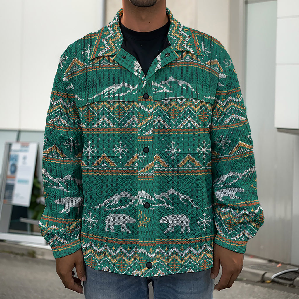 Polar Bear Knitted Pattern Print Men's Shirt Jacket