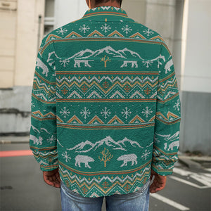 Polar Bear Knitted Pattern Print Men's Shirt Jacket