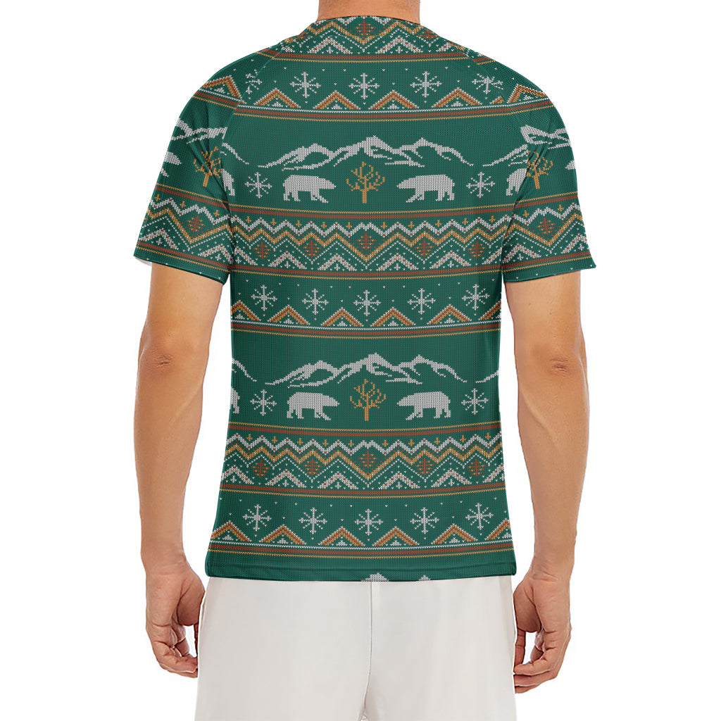 Polar Bear Knitted Pattern Print Men's Short Sleeve Rash Guard