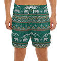Polar Bear Knitted Pattern Print Men's Split Running Shorts