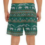 Polar Bear Knitted Pattern Print Men's Split Running Shorts