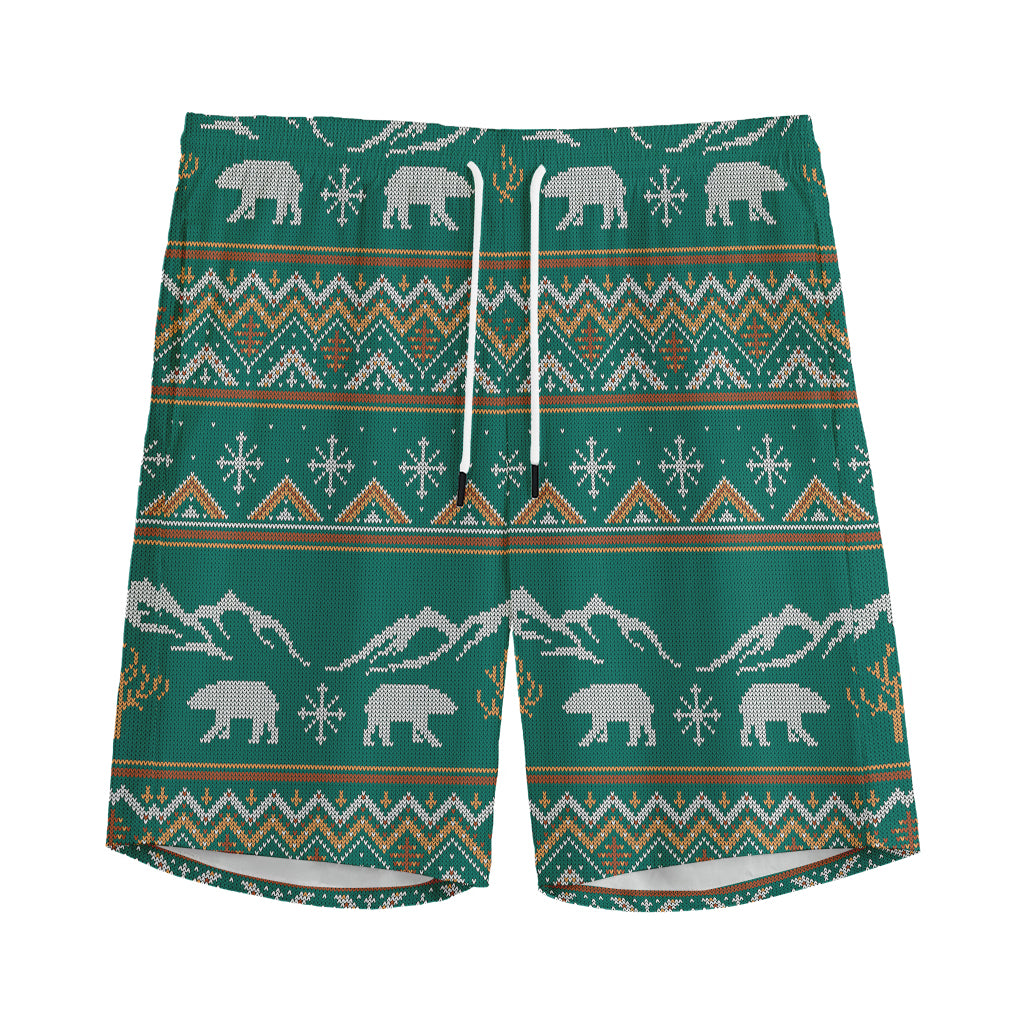 Polar Bear Knitted Pattern Print Men's Sports Shorts
