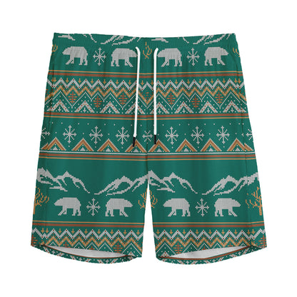 Polar Bear Knitted Pattern Print Men's Sports Shorts