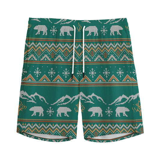 Polar Bear Knitted Pattern Print Men's Sports Shorts
