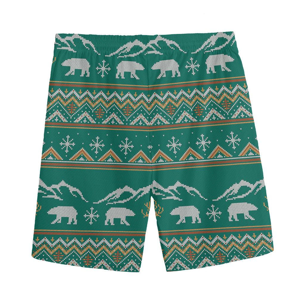 Polar Bear Knitted Pattern Print Men's Sports Shorts