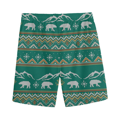 Polar Bear Knitted Pattern Print Men's Sports Shorts