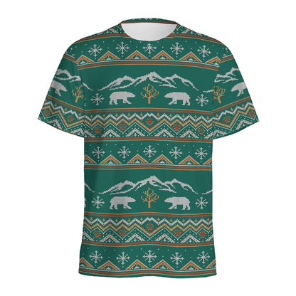 Polar Bear Knitted Pattern Print Men's Sports T-Shirt